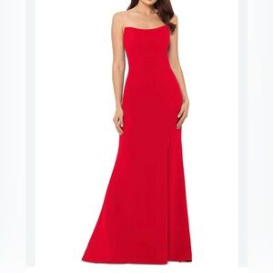 Aqua side slit strapless formal red dress size 0 new with tags